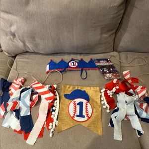 1st Baseball Themed Party Decoration Set - Red, Blue, White
